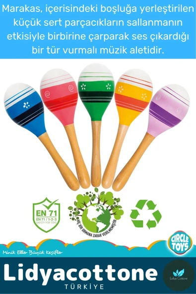 Zeka Geliştirici Eğitici Kişisel Gelişim Ritim Ses Algı Bebek Çocuk Müzik Ahşap Renkli Marakas 2'li - 3