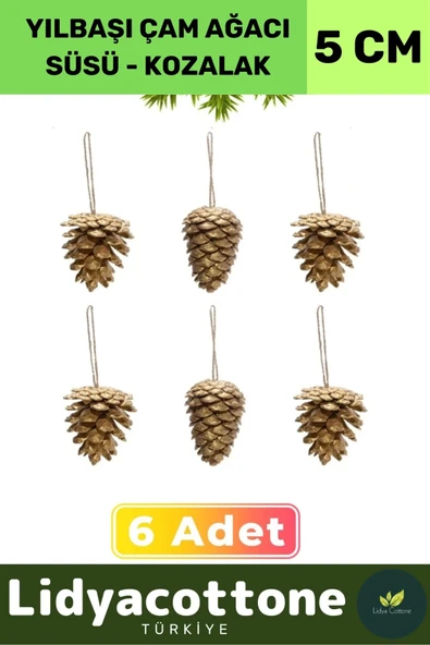 Noel Yeni Yıl Kış Yılbaşı Çam Ağacı Süsü Kozalak Seti Kutlama Parti Süs Dekoratif 6'lı