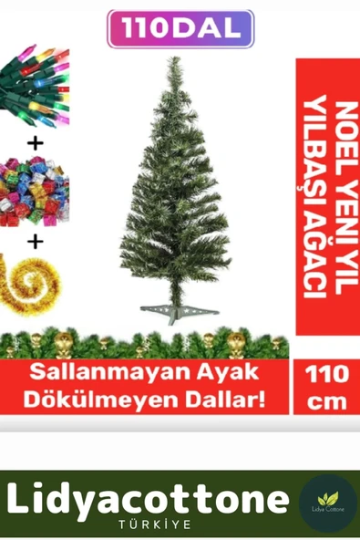 2025 Noel Paketi Kutulu Süsleme Seti Renkli Işığı Süsleri Yılbaşı Çam Ağacı 110 Cm 110 Dal - Resim 2
