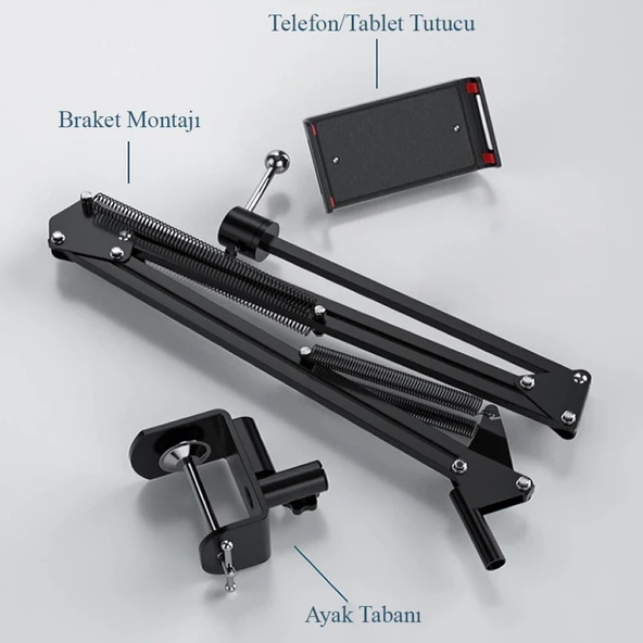 Akrobat Hareketli Uzun Kol Telefon İpad Tablet Tutucu Katlanır Stand Mengeneli 4 11inç - 4