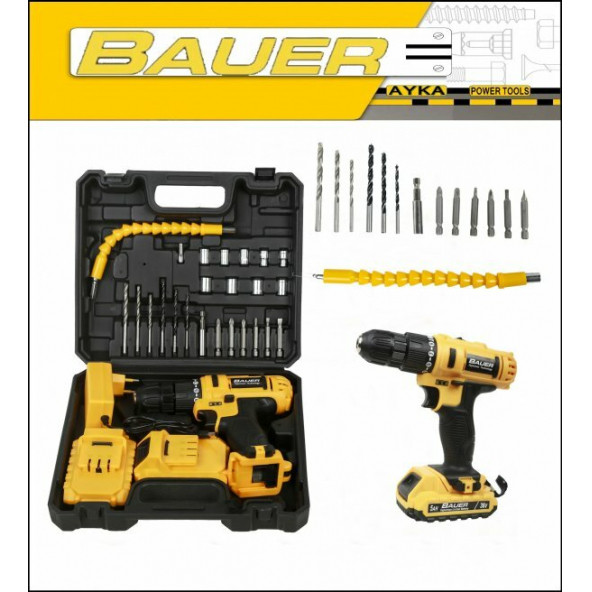 Bauer Power Tools 36 Volt 5,0 Amper Darbeli Metal Şanzuman +27 Parça Set Şarjlı Vidalama Matkap