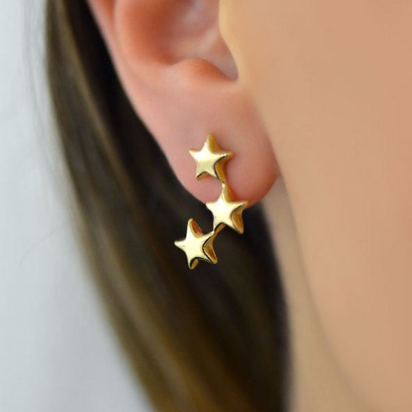 14 Ayar Altın Üç Yıldızlı Küpe ürün görseli