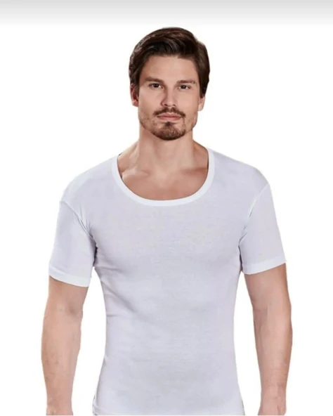 BERRAK 1002 ERKEK KISA KOL BİSİKLET YAKA ATLET 10 ADET  BEYAZ 2XL - 3