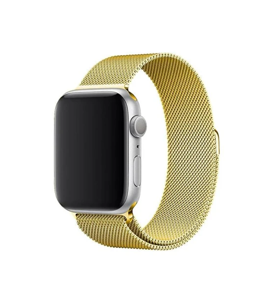 Apple Watch Seri 9 8 7 6 5 4 3 Se 42-44-45-49 MM Ebatlar İçin Milano Loop Çelik Sarı Örme Kordon