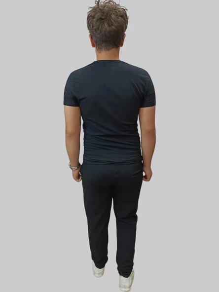 Erkek Basıc Düz V Yaka Siyah Tişört - Resim 7