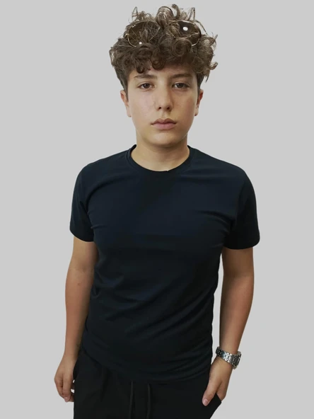 Erkek Basıc Düz V Yaka Siyah Tişört - Resim 8