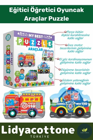 Premium 37 Parça 8 Araçlı Okul Öncesi Oyuncak Eğitici Öğretici Eğlenceli Oyuncak Araçlar Puzzle