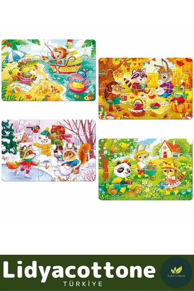 Premium Zeka Geliştirici Eğitici Öğretirken Eğlendiren Çocuk 12 +16 + 20 + 24 Parça Puzzle: 4 Mevsim - 2