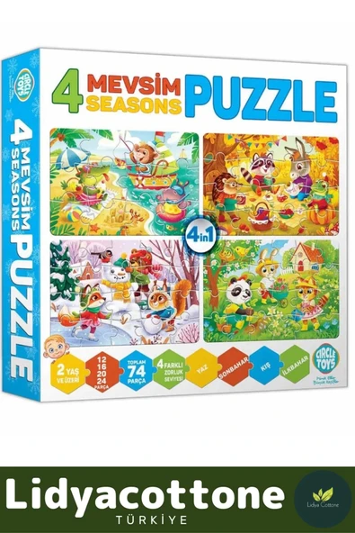 Premium Zeka Geliştirici Eğitici Öğretirken Eğlendiren Çocuk 12 +16 + 20 + 24 Parça Puzzle: 4 Mevsim - 3