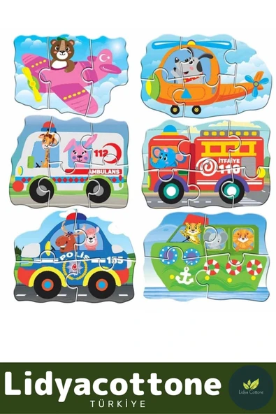 Premium 37 Parça 8 Araçlı Okul Öncesi Oyuncak Eğitici Öğretici Eğlenceli Oyuncak Araçlar Puzzle - 2