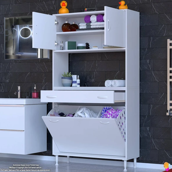 Modilayn ARDA 100x173x32,5 cm 1 Çekmece 3 Göz Sepetli ve 3 Raf Akıllı Dolap ile Dağınıklığa Son - Resim 2