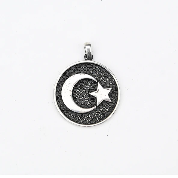 Gümüş Ayyıldız Kabartma  Model Erkek Kolye