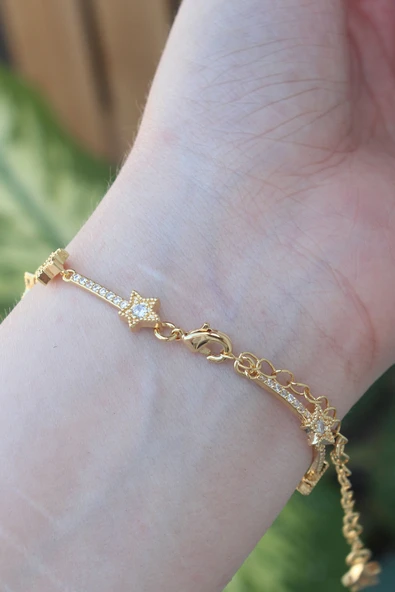 Vip Seri Pirinç Zirkon Taşlı Gold Renk Halley Model Bileklik - TJ-BB6081 - 3