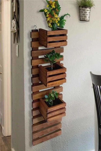 KUZELA  Ahşap Duvar Saksılık. - 2