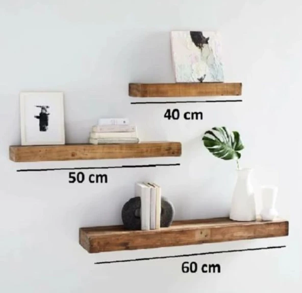 KUZELA Ahşap Çok Amaçlı 3'lü Duvar Rafı - 2