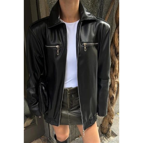 Lucky Life Kadın Oversize Suni Deri Ceket - 4