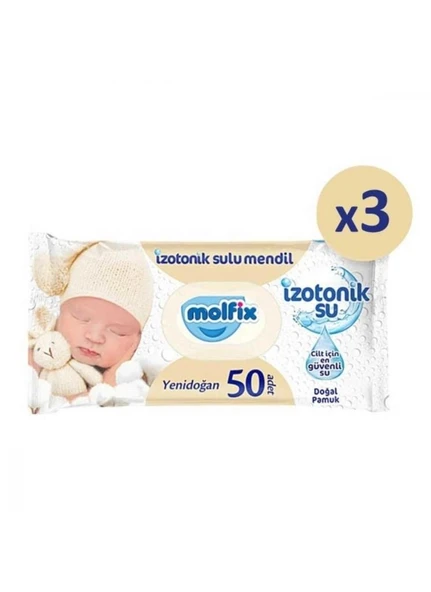 Molfix Yenidoğan İzotonik Sulu Doğal Pamuk Islak Havlu Mendil 3'Lü 150 Yaprak - 2