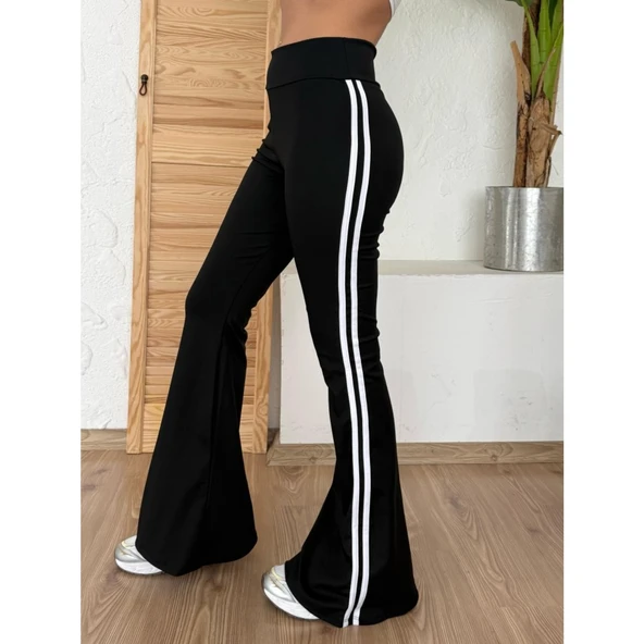 Lucky Life Kadın Yüksek Bel şerit Detaylı Ispanyol Paçalı Dalgıç Pantolon - 3