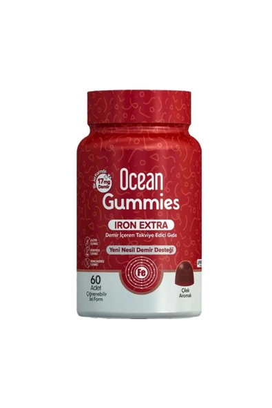 Ocean Gummies Iron Extra Demir İçeren Takviye Edici Gıda 60 Adet Çİğnenebilir Jel Form 8697595874103
