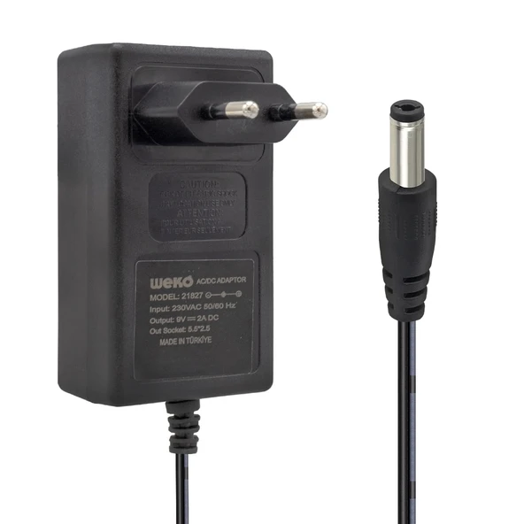 9 VOLT - 2 AMPER 5.5*2.5 UÇLU YERLİ ÜRETİM PLASTİK KASA PRİZ TİPİ KUTUSUZ ADAPTÖR (4172)