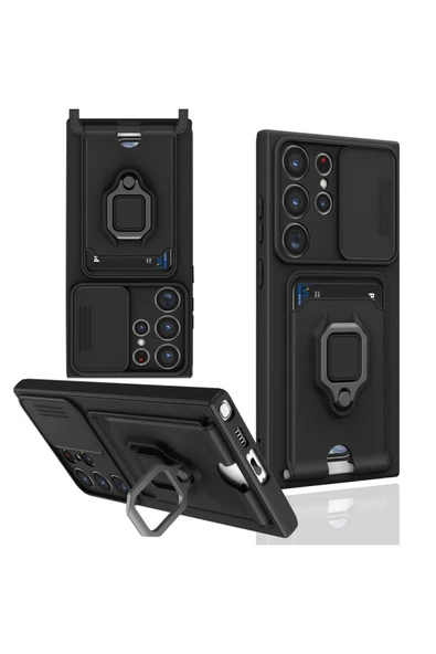 Zipax Samsung Galaxy S25 Ultra Kamera Korumalı Standlı Kartlıklı Azn-Zuma ürün görseli 1
