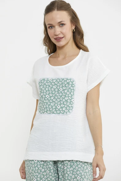 Çiçek Desen Kombinli İkili Takım - Yeşil - Resim 2