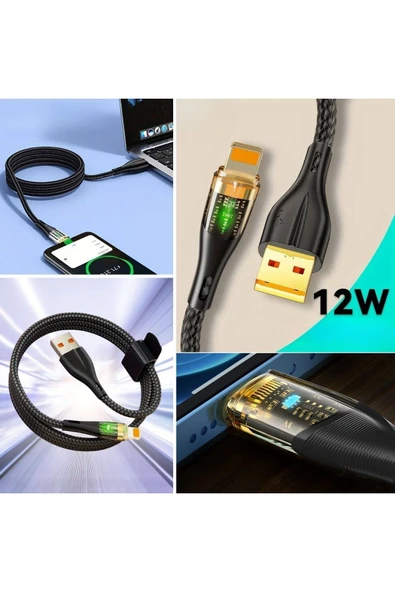 Led Işık Uçlu Sağlam Ip Kablolu Usb To Lightning Hızlı Şarj Kablosu