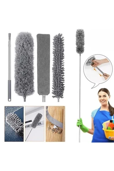 BUFFER® Teleskopik 3'lü Mop Toz Alma Püskülü Çok Fonksiyonlu Temizlik Seti