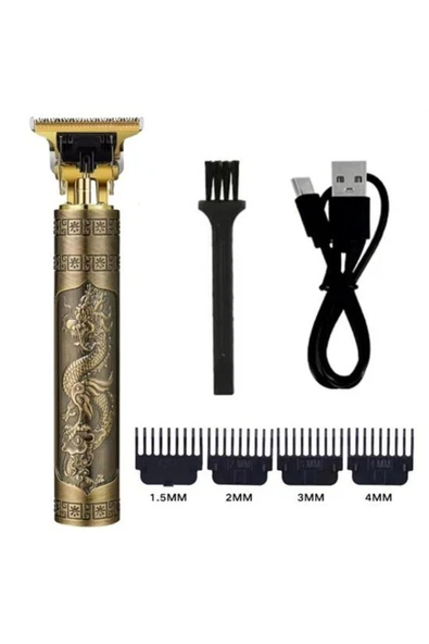 BUFFER® Vintage Görünümlü Güçlü 4 Farklı Başlıklı USB ŞarjlI Manuel Tıraş Makinası