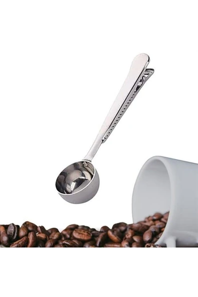 BUFFER® Mandallı Kahve Ölçü Kaşığı Silver Çok Fonksiyonlu Paslanmaz Çelik Kaşık