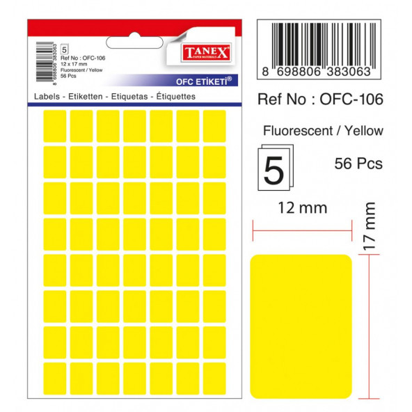 Tanex Fluorescent / YELLOW Ofis Etiketi 12mmX17mm 5.yaprak (280 Etiket) ürün görseli 1