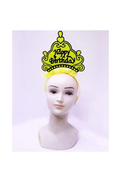 Happy Birthday Neon Sarı Taç