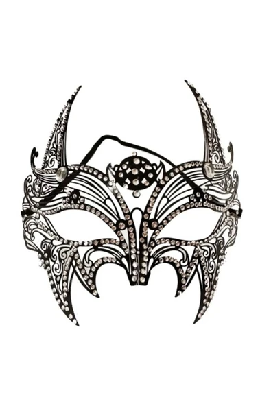 Siyah Lazer Kesim Kristal Taşlı Metal Lüks Maske