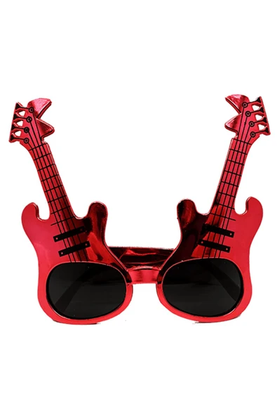 Kırmızı Renk Gitar Şekilli Parti Gözlüğü