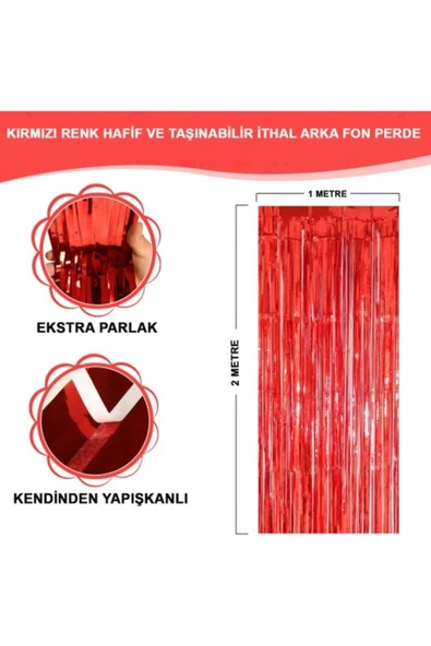 Kırmızı Metalize Parlak Saçaklı Perde