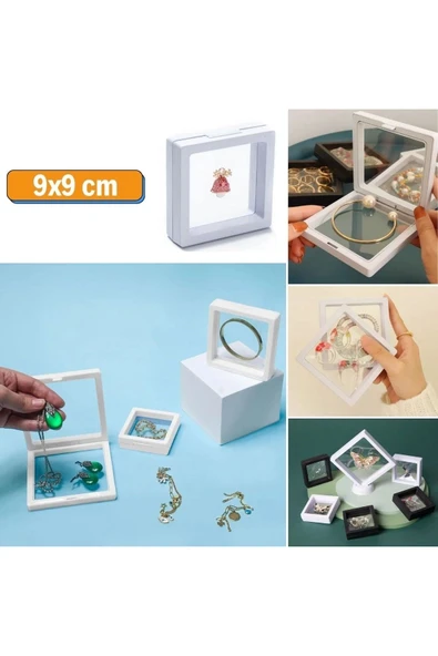Buffer® 9x9 Cm Standlı 3d Takı Ziynet Hatıra Koleksiyon Saklama Kutusu Şeffaf Film Çerçevesi