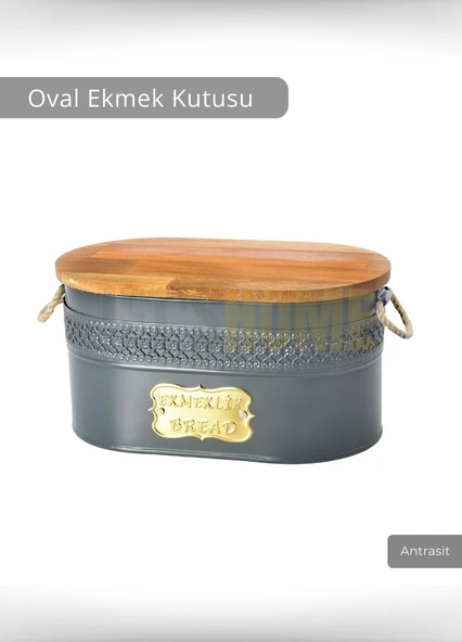 Ekmek Sepeti Paslanmaz Ekmek Saklama Kutusu Kesme Tahtalı Ekmeklik Antrasit - 2