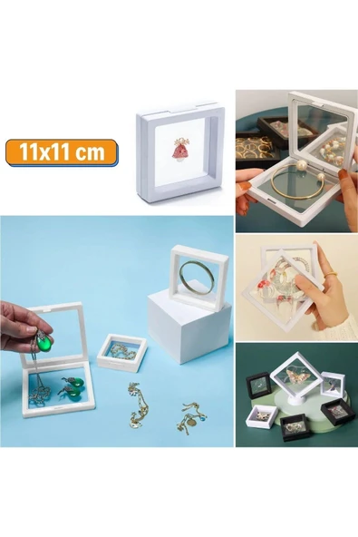 Buffer® 11x11cm Standlı 3d Takı Ziynet Hatıra Koleksiyon Saklama Kutusu Şeffaf Film Çerçevesi
