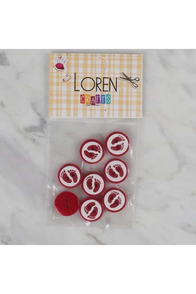 Loren Crafts kırmızı 8 li ayak izi düğme - 439