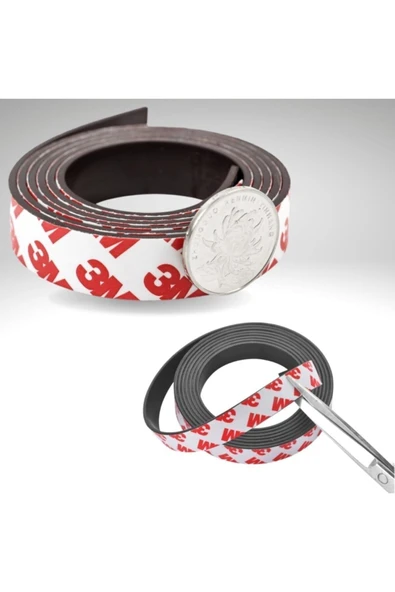 Yapışkanlı Şerit Mıknatıs Magnet Kes Kullan Güçlü Sağlam Rulo Çıkarılması Kolay Siyah 2cm X 1 Mt