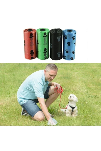 Byogalo® 4lü Evcil Hayvanlar Için Pati Desenli Kedi Köpek Kaka Poşeti Torbası