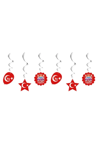 TİFOYS  23 Nisan Kutlu Olsun 6'lı Çift Taraflı 23 Nisan Sarkıt Süs Kırmızı ( 2,70 mt ) - 3