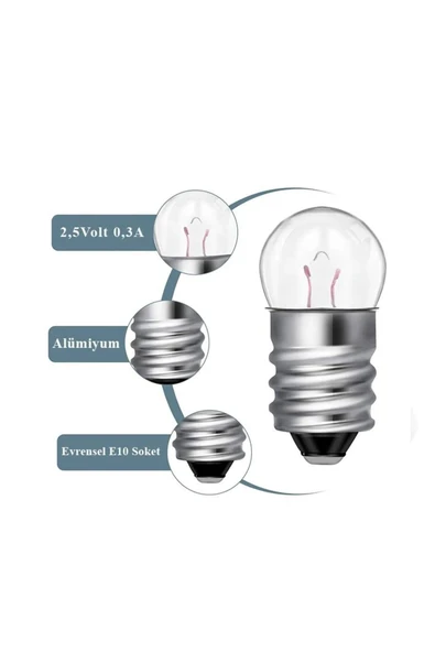 TİFOYS  ( 25 ADET ) Mini Ampul, Deney Setleri için, 2,5 V, Sarı Ampul, Lamba, Elektrik Devresi - 6