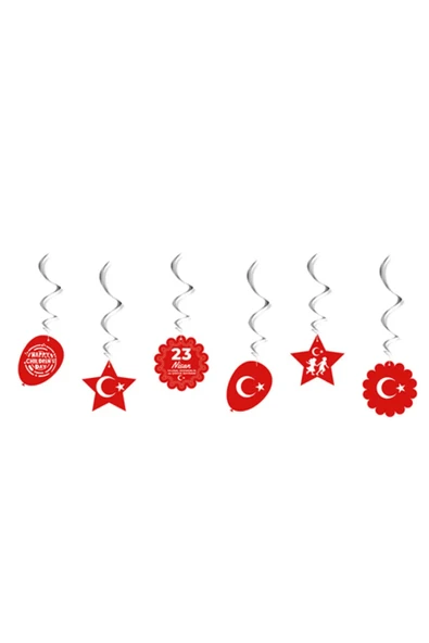 TİFOYS  En Güzel Bayram 6'lı Çift Taraflı 23 Nisan Sarkıt Süs Kırmızı ( 2,70 mt ) - 2