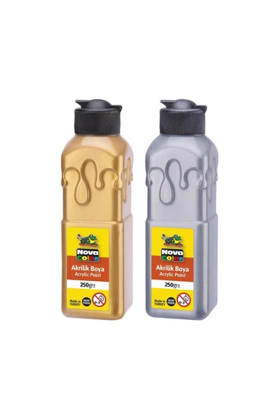 TİFOYS  Akrilik Boya 250 ml 2 Renk Altın Sarı - Gümüş Gri 1 Paket Akrilik Boyalar 250 ml 2 Li