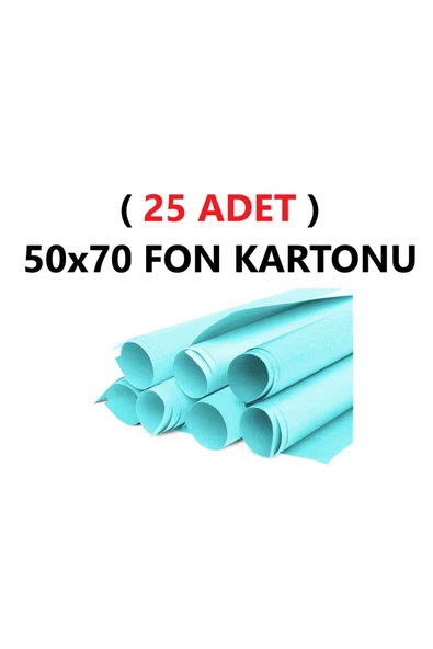 TİFOYS  ( 25 Adet ) 50x70 Cm Açık Mavi Renkli Fon Kartonu Rulo Canlı Renk Büyük Boy Anaokulu Kreş Okul