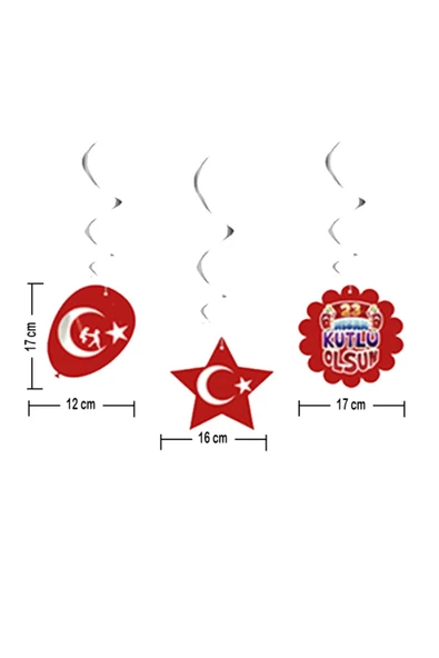TİFOYS  23 Nisan Kutlu Olsun 6'lı Çift Taraflı 23 Nisan Sarkıt Süs Kırmızı ( 2,70 mt ) - 2