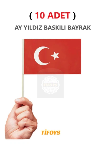TİFOYS  ( 10 Adet ) Küçük Boy Çıtalı Kağıt Türk Bayrağı