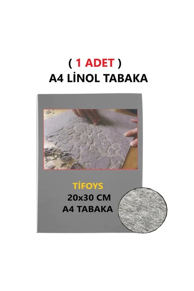 TİFOYS  ( 1 Adet ) Linol Tabaka Levha 2,5 mm A4 Boyutunda 1. Kalite Linol Muşamba Gri