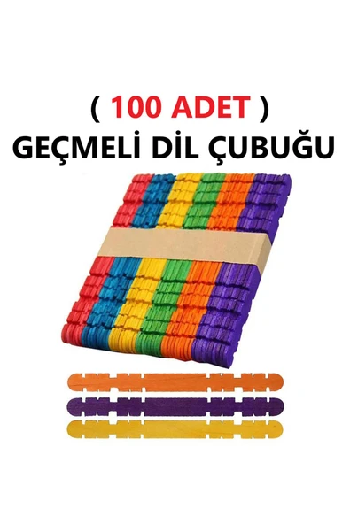 TİFOYS  ( 100 Adet )  Renkli Geçmeli Dil Çubuğu Dar Çentikli Tırtıklı Geçirmeli Eklemeli Dondurma Çubuğu